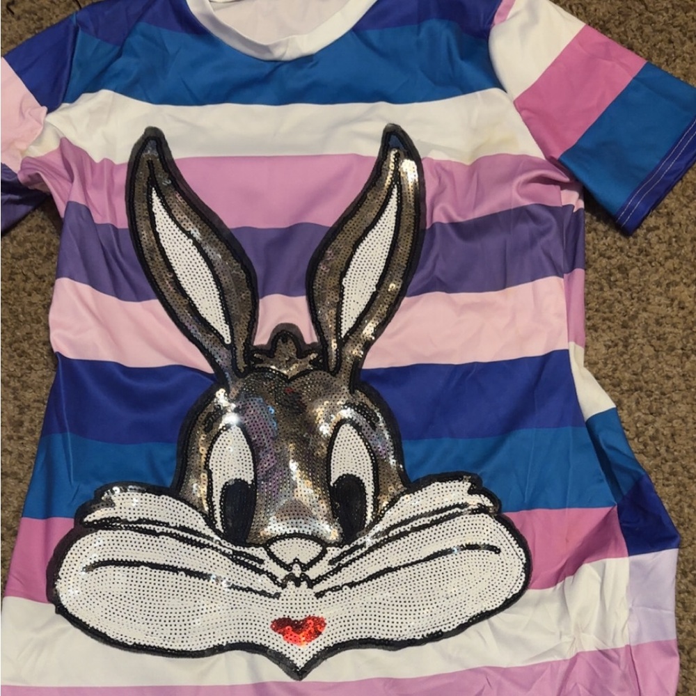 Striped Bugs Bunny Sequin Top